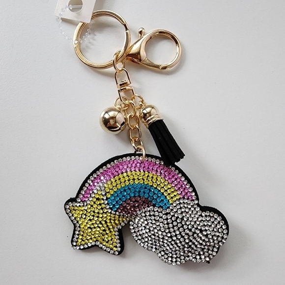 NEW Bling Bedazzled Star Cloud Rainbow Tassel Keychain - Picture 4 of 9